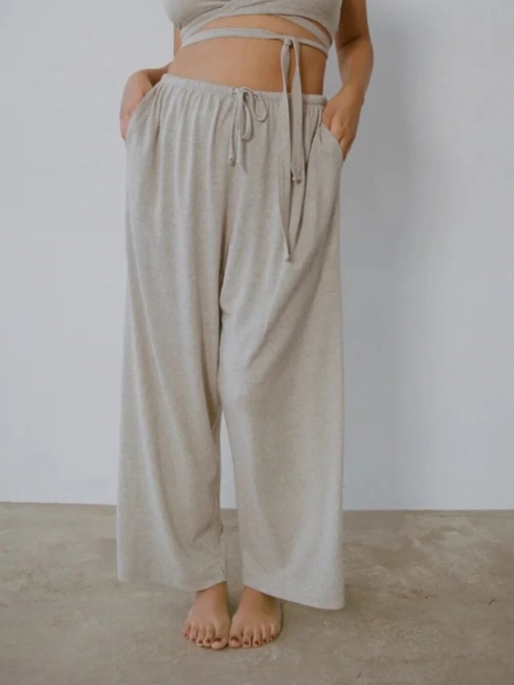 Ozma 'Sunset' Raw Silk Noil Wide Leg Pants, Heather Grey, S